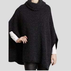 Joie Poncho Wool Cashmere Heavy Knit Arm Holes Oversized Sz XS Black Gray $525